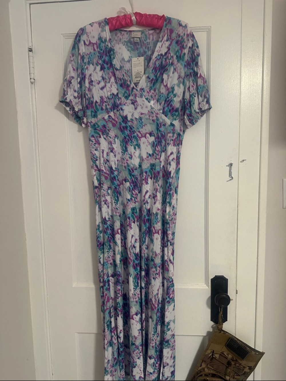 a new day Floral Maxi Dress in Teal & Purple on White